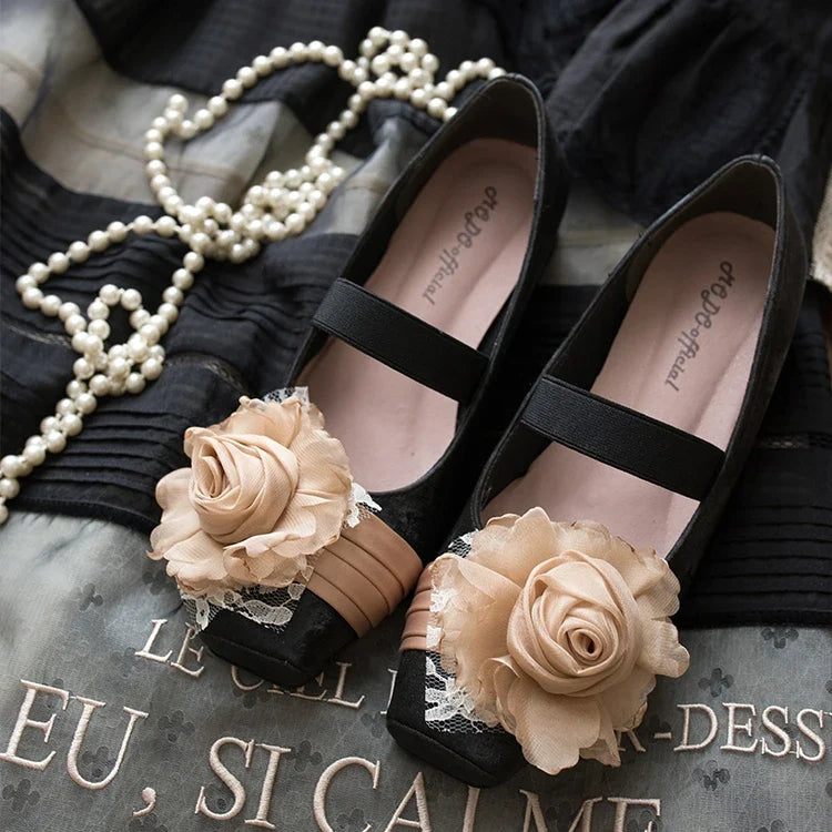 Sweet Lady Japanese Lolita Low-heeled Single Shoes Retro Elegant One-word Buckle with Ballet Style Square Head Mary Jane Shoes
