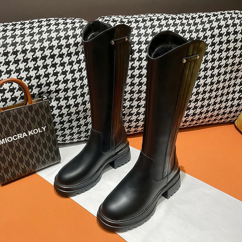 Women Boots Winter New Large Size Genuine Leather Women Long Boots Western Cowboy Boots Ladies Keep Warm Shoes