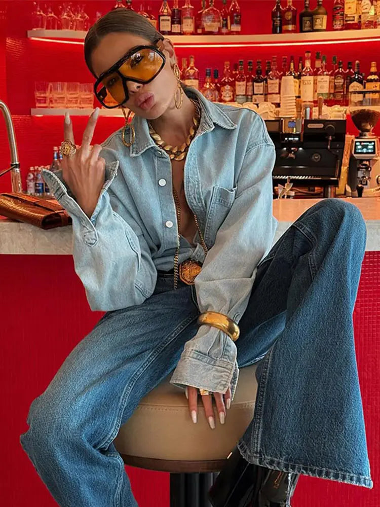 Versatile Straight Side Split Denim Pants Women Casual Light Flared High Waist Long Jeans Female Spring Winter Chic Street Pant