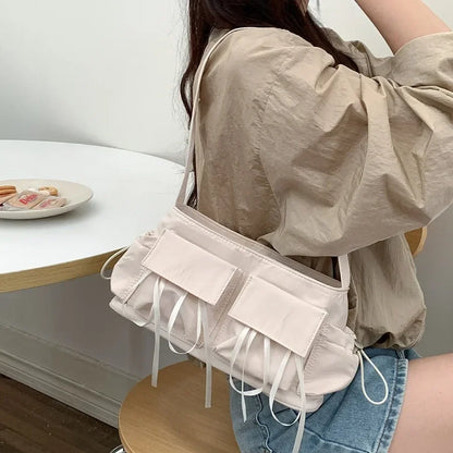 Sweet Girls Bowknot Nylon Shoulder Women Bag Korean Niche Design Bow Summer Travel Beach Bag Female Totes Bags for Women Handbag