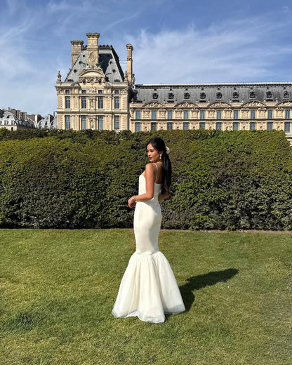 White Spaghetti Straps Wedding Dress Sexy Mermaid Bride Gown Elegant Satin 2024 Floor Length Bride Dress Customize L