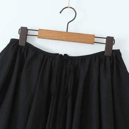 Lacing Up Bow Zipper Waist Asymmetrical A-lined Ruched Mini Skirt Skater Skirts sexy women black mini skirt