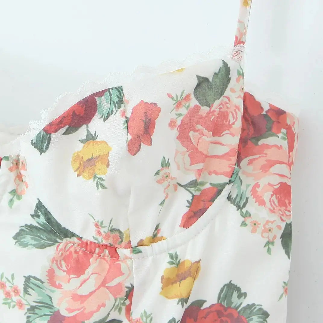 Sweetheart Neck Corset Tulle Petticoat Floral Mini Dress