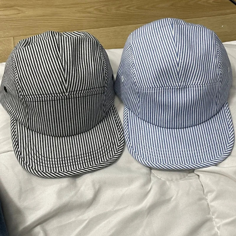 Ins Popular Striped 5-panel Baseball Cap Suitable for Four Seasons Street Versatile Fashion Flat-brimmed Hats for Men and Women