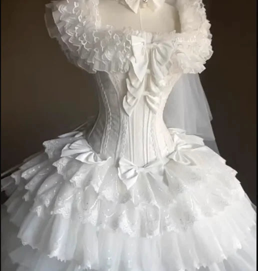 Temperament Simple Square Collar White Sweet Girl Lolita Wedding Dress Romantic High Waist A-line Versatile Elegant Cake Dresses