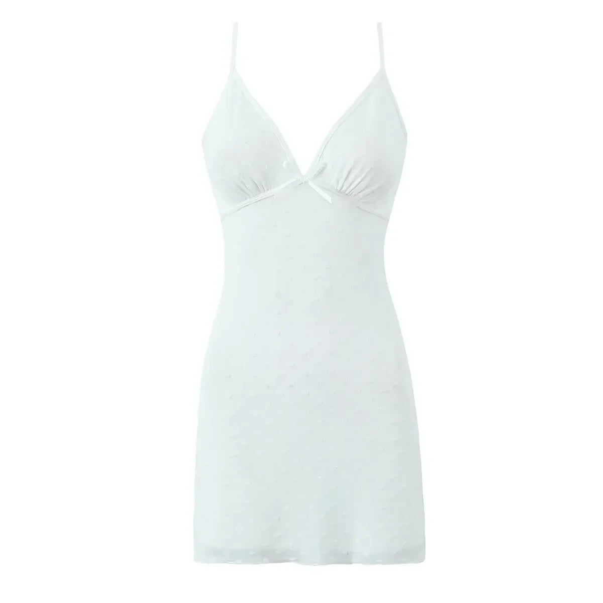 Flocking Dot White Mini Sling Dress For Women Sexy Thin Straps V Neck A-line Summer Mesh Dresses Holiday Short Robe