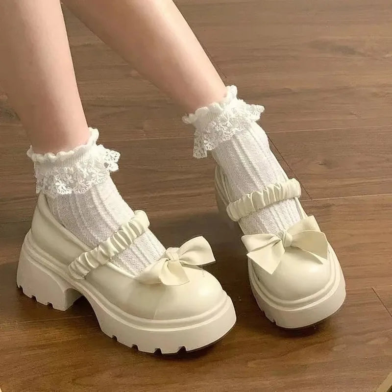 Closed Toe Shoes for Women Casual Bow Chunky Heel Loafers – Stylish Jane Shoes For Skirts