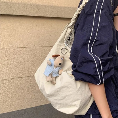 Cute Pink Shoulder Bag Women Pleated Solid Color College Style Fashion Tote Bag Large Capacity Drawstring Elegant Handbag