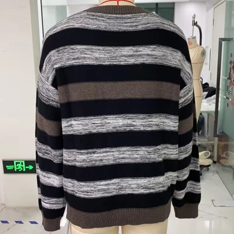 Aesthetic Retro Baggy Jumpers Tops Y2k Women Casual Knitwear Cottage Loose Fit Striped Sweaters Fall Long Sleeve O Neck Pullover