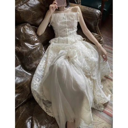 2024 Summer New Style High-grade Elegant Palace Embroidered Flower Sling Top Irregular Skirt Senior Suit