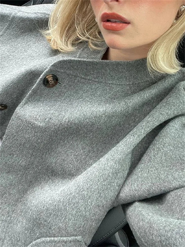 Winter Pocket Female Outwear Slim Patchwork Elegant Commute Fashion Clothes Solid Long Sleeve For Women Cropped Top Coat