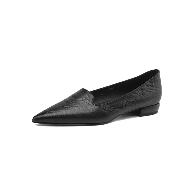 NEW Spring/Autumn Women Pumps Split Leather Shoes for Women Pointed Toe Chunky Heel Shoes Concise Black Slip-on Handmade Shoes