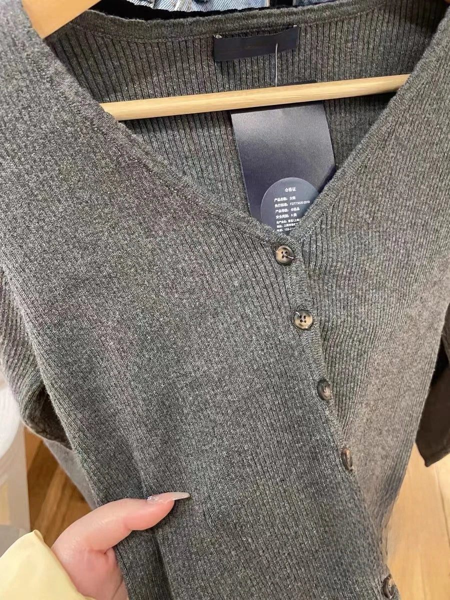 Ribbed Knitted Cardigan Women Autumn Winter Clothes Long Sleeve Streetwear Fashion Y2K Crop Tops Slim Fit Sweater Female