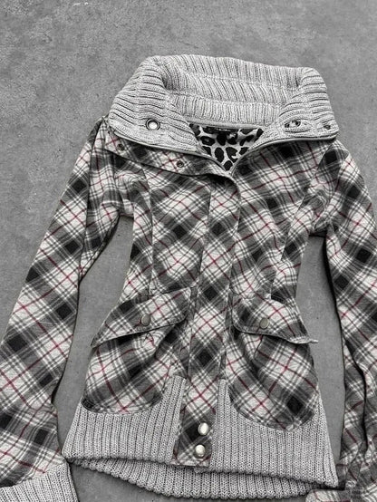 Fashion y2k Millennium Hot Girl vintage plaid plush hooded coat versatile autumn and winter coat, women's niche design slim coat
