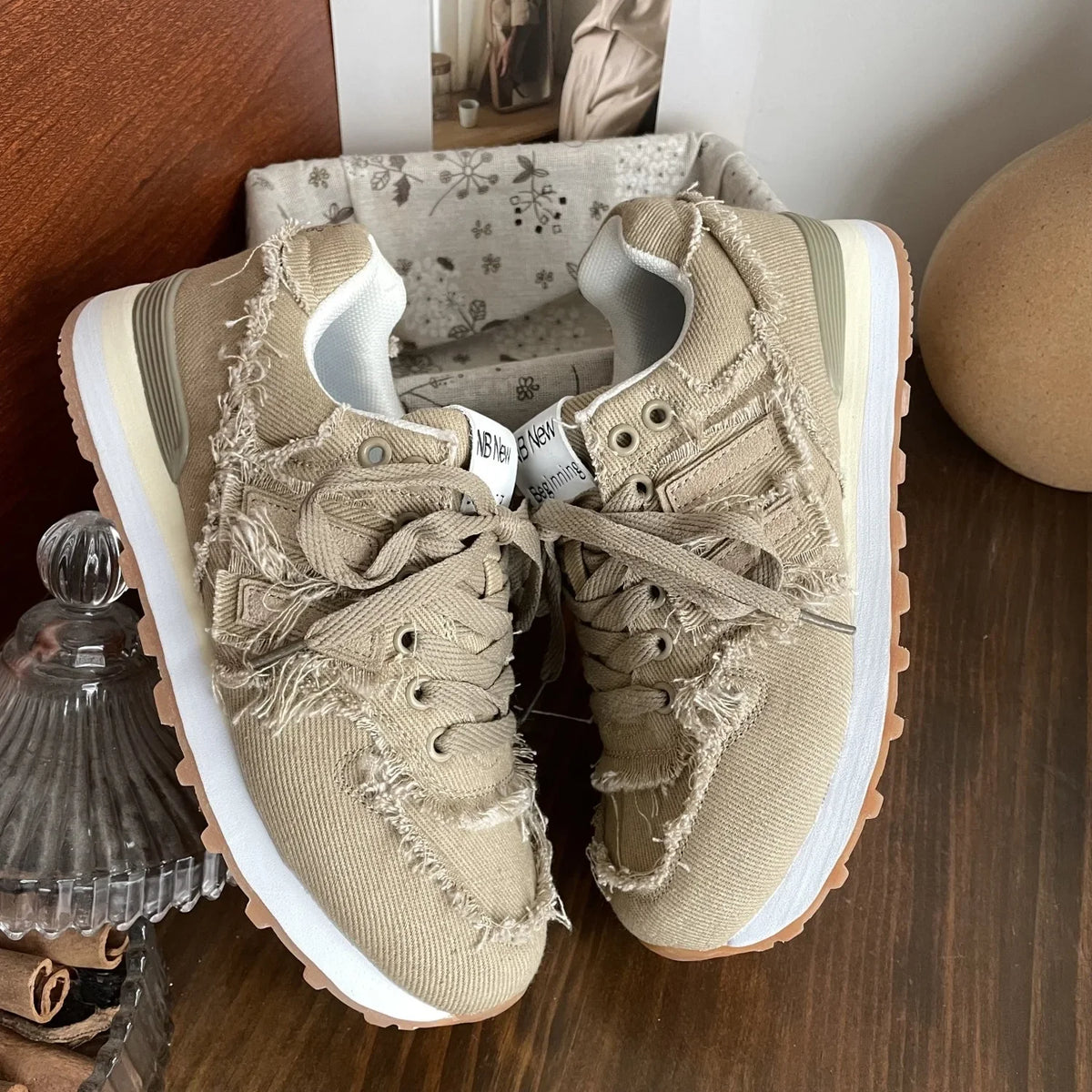 Shoes Woman Round Toe Casual Female Sneakers Espadrilles Platform New Retro Sports Fabric Fretwork Lace-Up Rubber Solid Lei