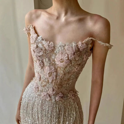 Elegant Heavy Work Evening Dress for Women with Fringe Strap Welcome Wedding Banquet Hostess Engagement Dress