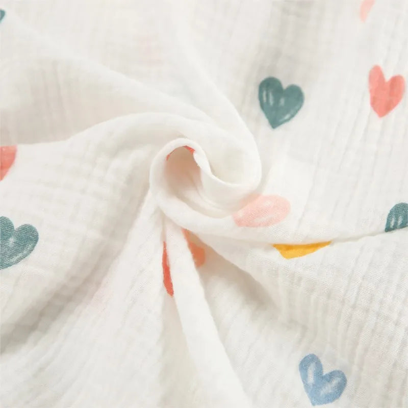 Heart Print Lapel Short Sleeve Top + Shorts Pajamas Loose 100% Cotton Comfortable Women Sets Casual Homewear Sleepwear Outfits