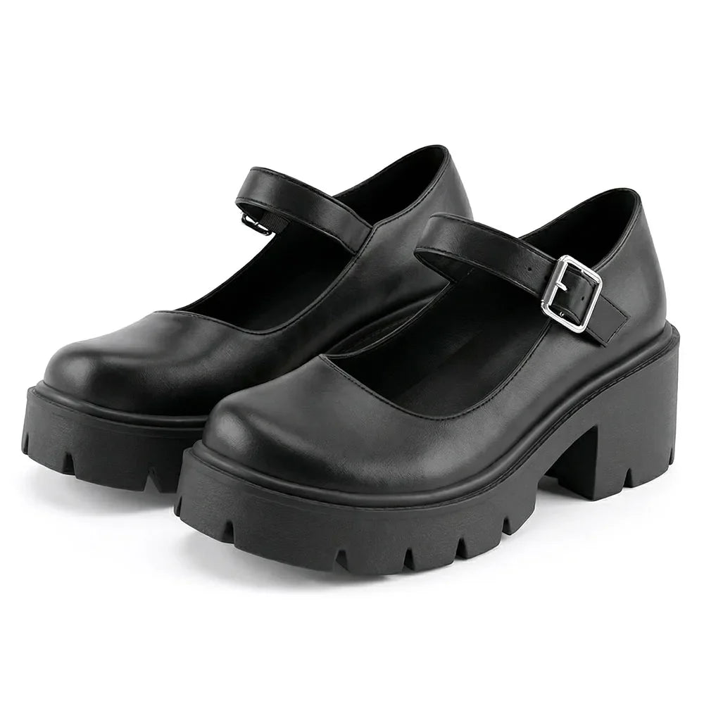 Women's Classic Mary Janes Shoes Platform Dress Low Chunky Heel Pumps Round Toe Ankle Strap Oxfords Shoes Good Quality