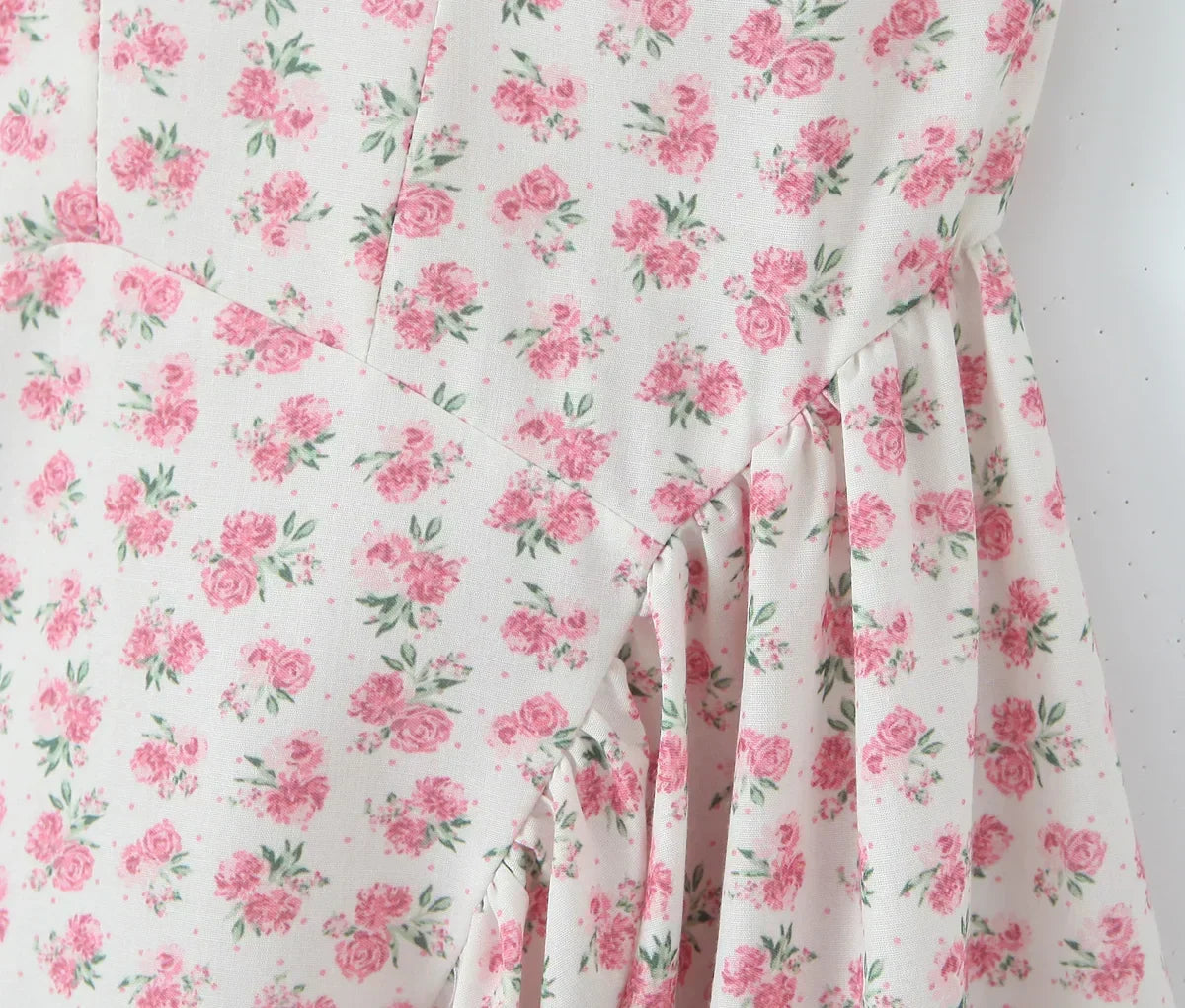 Square Neck Ruffle Strap Ditsy Floral Fit and Flare Midi Dress