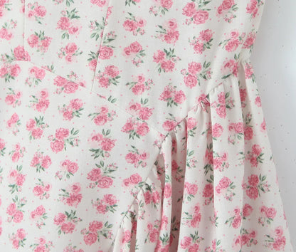 Square Neck Ruffle Strap Ditsy Floral Fit and Flare Midi Dress