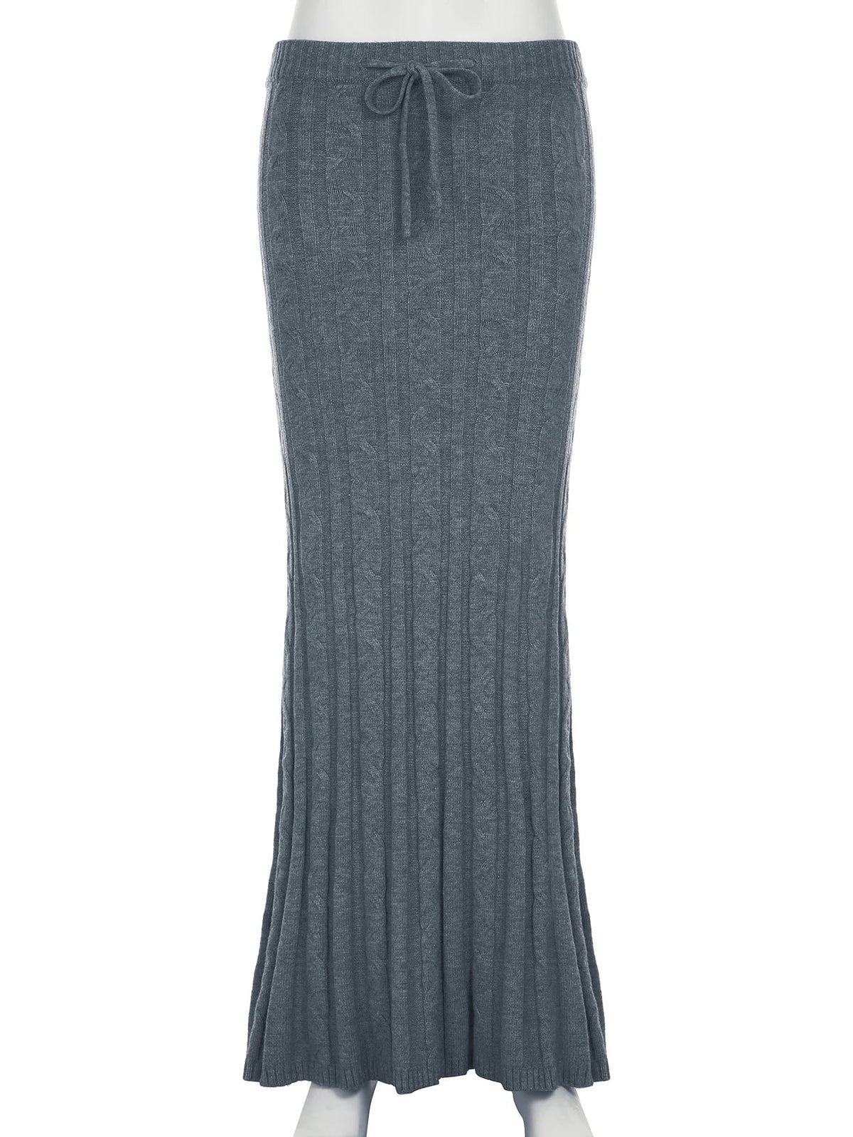 Casual Slim Twists Knitted Trumpet Skirt Basic Solid Mid-Waisted Maxi Skirts Women Autumn Winter Elegant Fashion
