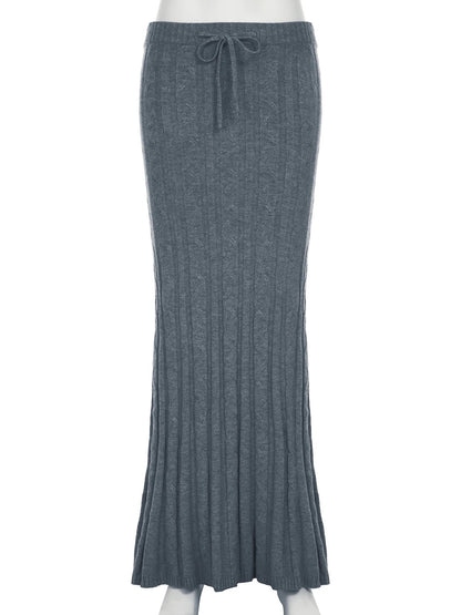 Casual Slim Twists Knitted Trumpet Skirt Basic Solid Mid-Waisted Maxi Skirts Women Autumn Winter Elegant Fashion