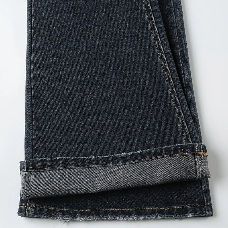 Grunge Aesthetic Flare Jeans Women Retro Stylish Y2K Dark Blue Denim Pants Spring Outfits Casual Slim Trousers Ladies