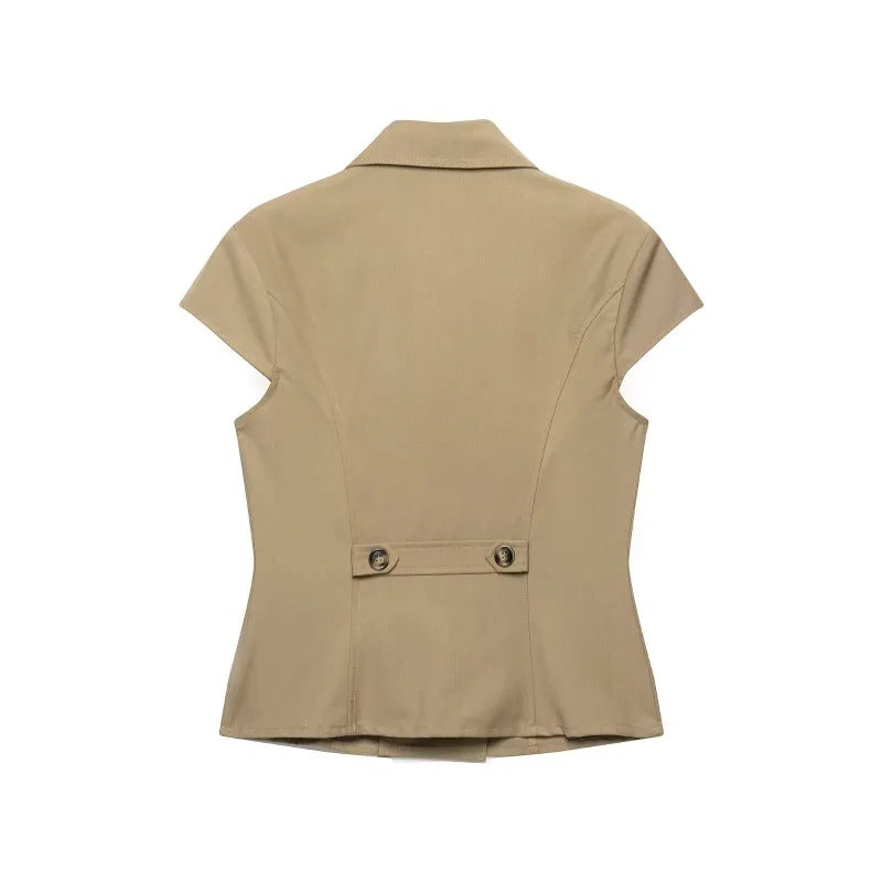 New Temperament Turn Down Collar Women Vest Harajuku Punk Double Breasted Summer High Street Camis Y2k Slim Fit Casual Clothes