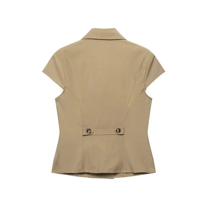 New Temperament Turn Down Collar Women Vest Harajuku Punk Double Breasted Summer High Street Camis Y2k Slim Fit Casual Clothes