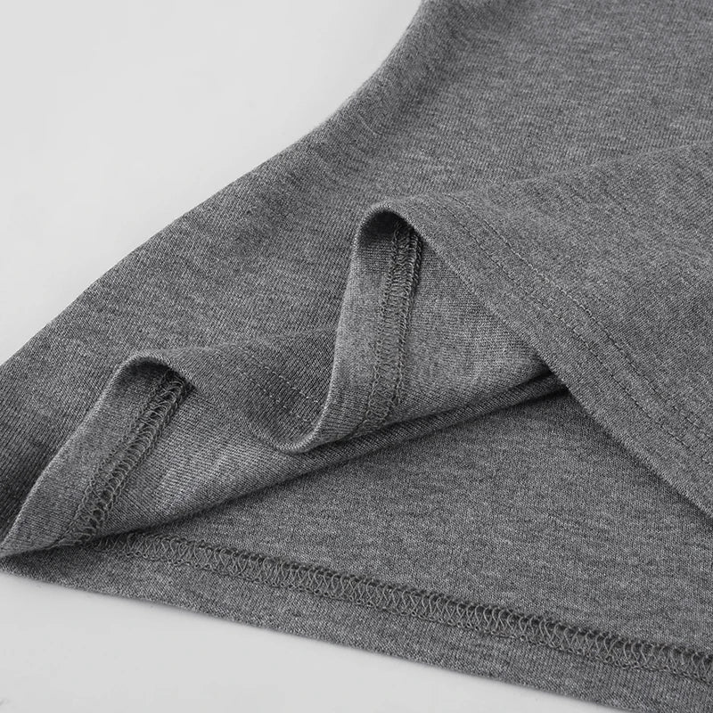 Casual Grey V-neck Crop Top Women Basic Skinny Short Sleeve Knitted T-shirts for Summer y2k Vintage Harajuku Tees Retro