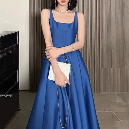 Square Collar Evening Dress French Hepburn Style Niche Temperament Retro Sling Slim Waist Wedding Party Dresses Fluffy Prom Robe