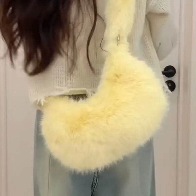 New Korean Plush Shoulder Bag Women's Zipper Large Capacity Crossbody Bag Cute Japanese Splicing Girl's Bag