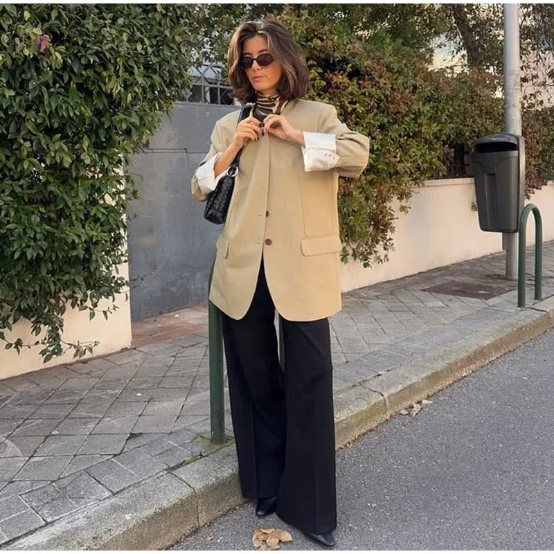 Casual Women's Blazer Jackets Long Sleeve Square Collar Spring Female Coat Fashion Pockets Long Sleeve Office Lady Outfits