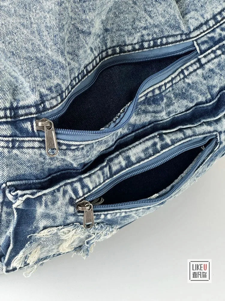 Korean Retro Washed Denim Women's Bag Spicy Girl One Shoulder Tote Student Fashion Versatile Backpack