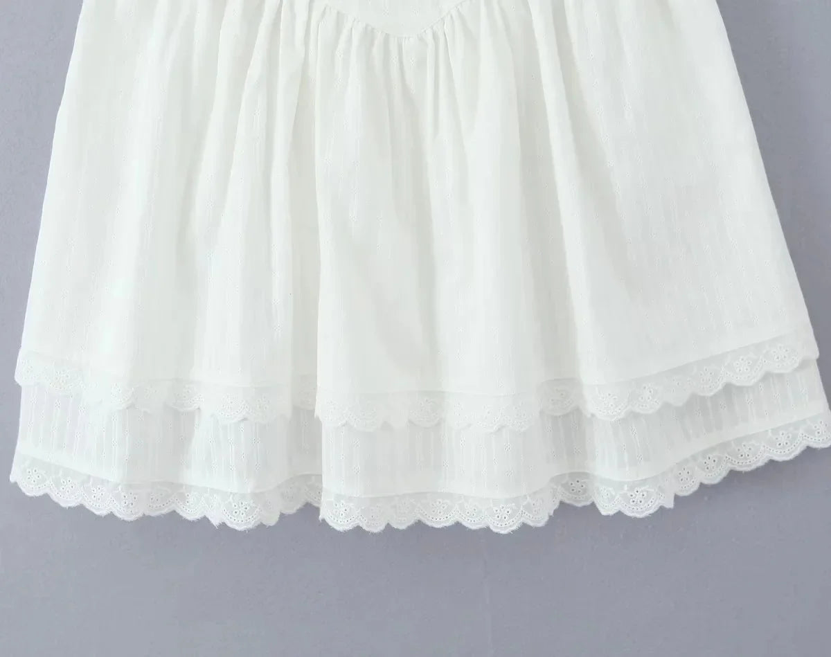 Lace Trim Patchwork White Dresses For Women New Strapless Sleeveless Tiered Mini Dress Summer Sweet Fashion Sexy A-line Vestidos