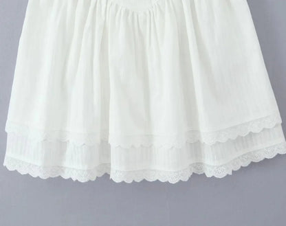 Lace Trim Patchwork White Dresses For Women New Strapless Sleeveless Tiered Mini Dress Summer Sweet Fashion Sexy A-line Vestidos