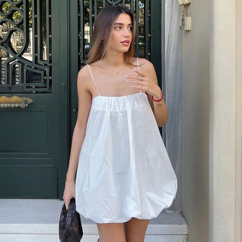 Casual Holiday Suspender Bubble Dress For Women Solid Color Sleeveless Sexy Backless Short Summer New Slip Dress Loose