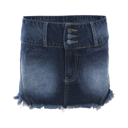 Distressed Wash Denim Jacket Mini Skirt Set Women Half Turtleneck Zipper Coat Hottie Short Skirt Outfit Y2K Streetwear