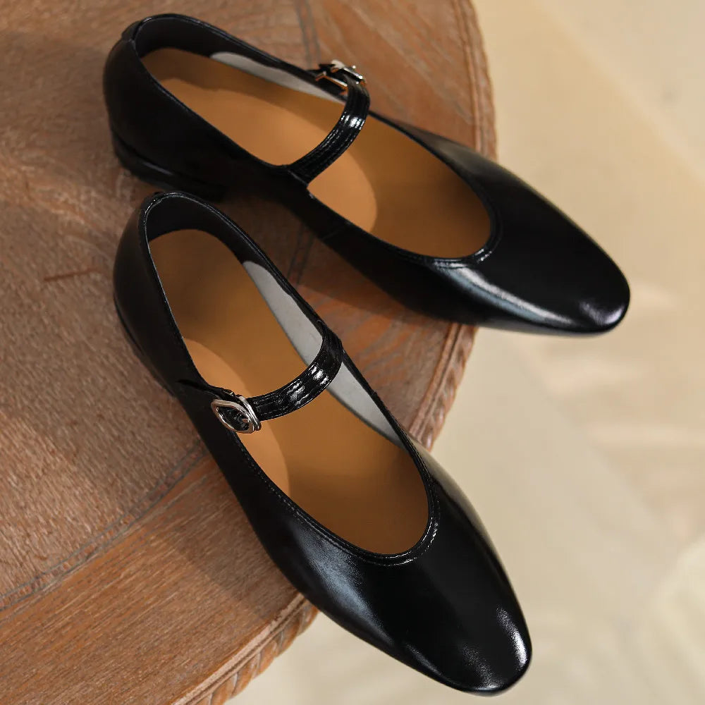 Women's genuine leather round toe metal belt slip-on ballet flats leisure soft comfortable casual daily mary jane ballerinas hot