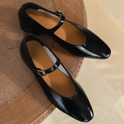 Women's genuine leather round toe metal belt slip-on ballet flats leisure soft comfortable casual daily mary jane ballerinas hot