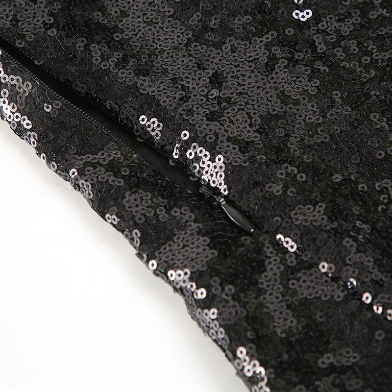 Elegant Black Sequins Dress Women's Bodycon Square Neck Autumn Party Dresses Chic Mature Outfits Bling Club Charming