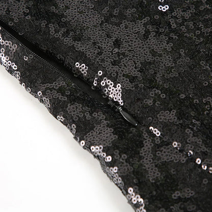 Elegant Black Sequins Dress Women's Bodycon Square Neck Autumn Party Dresses Chic Mature Outfits Bling Club Charming