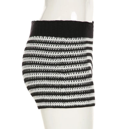 Casual Striped Knitted Shorts Basic Slim Low-Waisted Shorts Women Autumn Winter Fashion Streetwear Laides Elegant