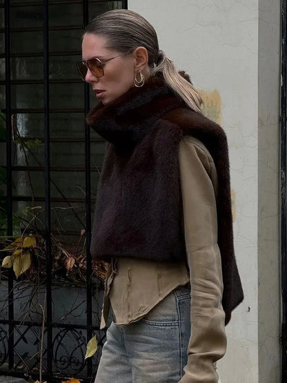 Cool Winter Women Artificial Fur Vest Turtleneck Sleeveless Pullover Female Mink Fur Jacket Instagram-Style Lady Eco Fur Outwear