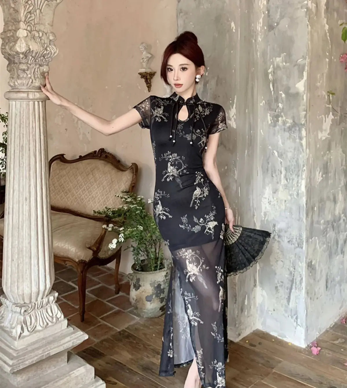 Vintage Chinese National Style Slimming Modified Cheongsam Dress Women's New Summer Chic Y2K Slim Elegant Split Long Dress