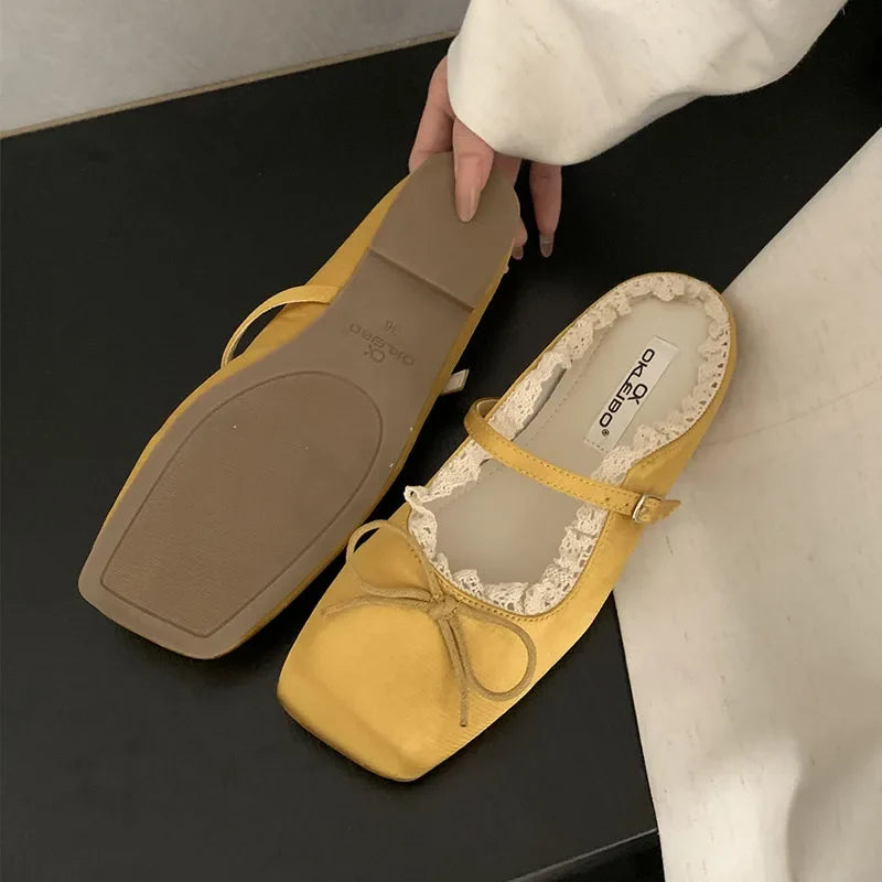 Summer Spring Female Slides Ladies Flats Slippers Shoes Fashion Butterfly-Knot Women Flats Slippers Sandals Shoes Mules
