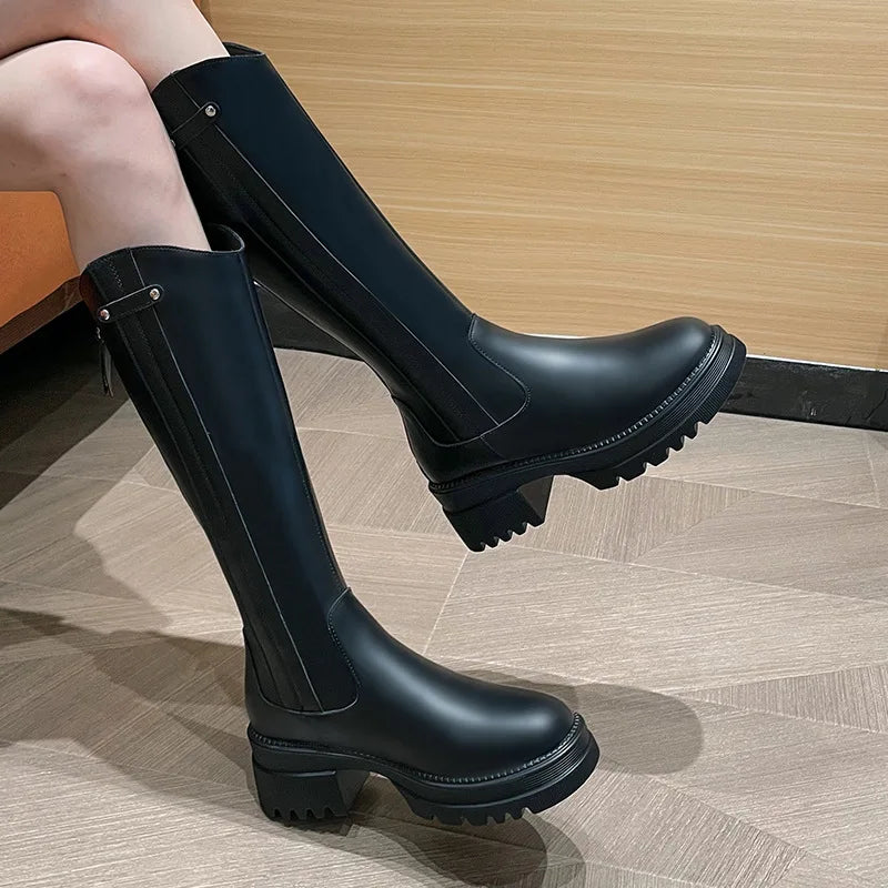 Women Boots Winter New Large Size Genuine Leather Women Long Boots Western Cowboy Boots Ladies Keep Warm Shoes