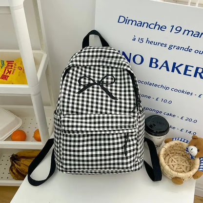 Y2k Aesthetic Bow Contrast Color Plaid Backpack Women Casual High-capacity Ins Schoolbags Fashion Chic Ins Backpacks for Sudents