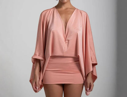 Women's Summer New Women's Clothing Solid Color V-neck Splicing Casual Super Short Versatile Dress