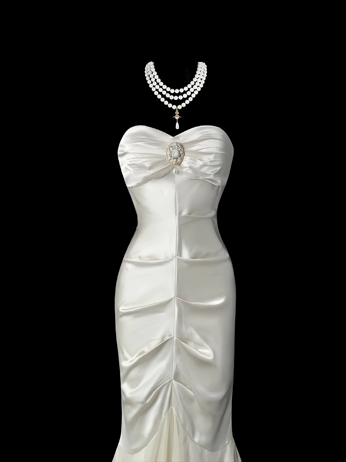 Satin White Evening Dress Wrap Hips Backless Strapless Sleeveless Fishtail Pleats Sweetheart Neck Birthday Party Prom Gown